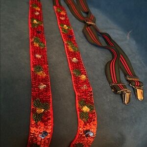 Embellished Red and Black 100% silk Christmas sequin and beaded suspenders